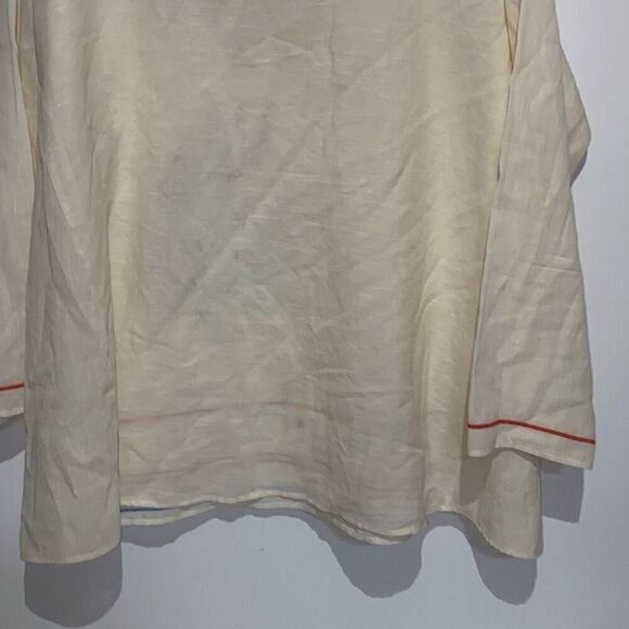 Giada Forte Resort Women's Ivory Wool Linen Long Sleeve Embroidered Top Size XL - Picture 7 of 9